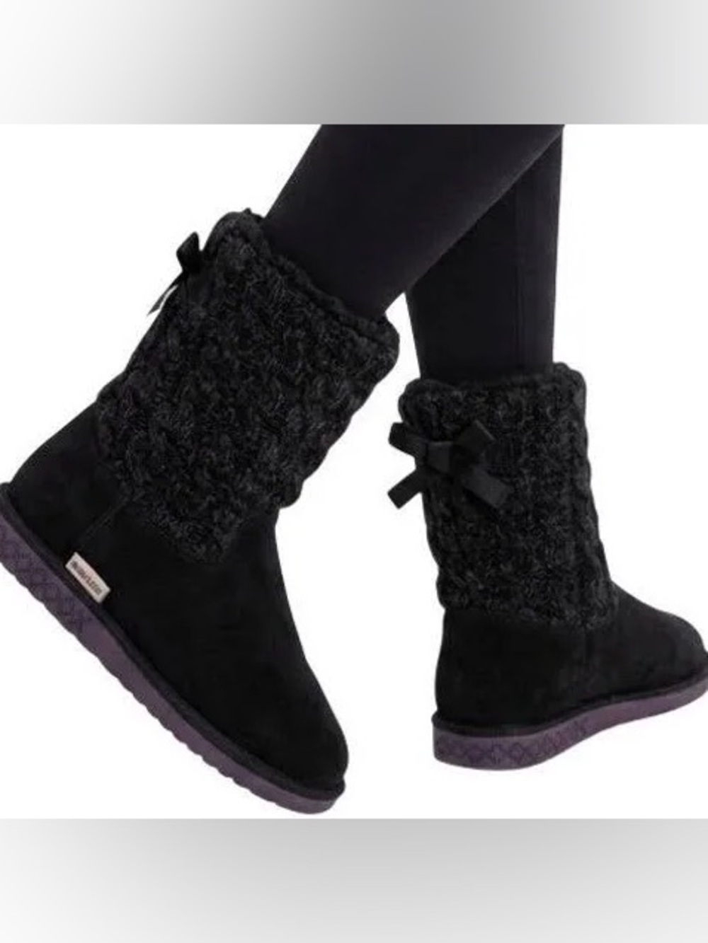 Muk Luks Black Knit Bow Mid-Calf Fold-Over Boots